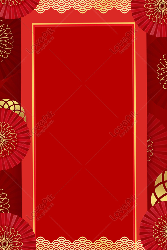 Red Fan Simple Border Chinese Style Spring Festival Poster Download ...