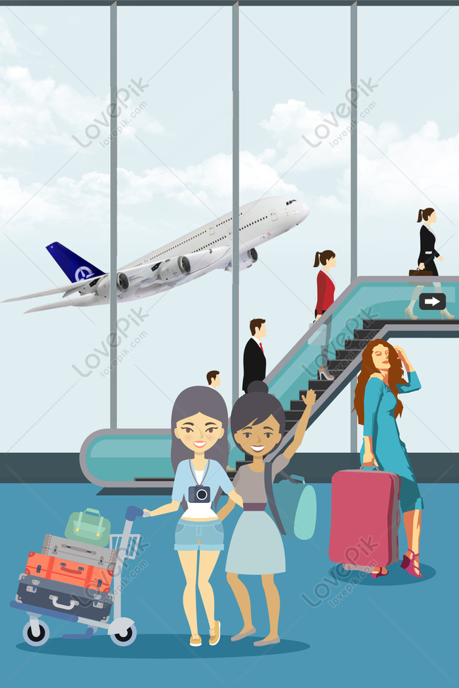 Small Holiday Return Airport Waiting Room Girls Hand Painted Cre Download  Free | Poster Background Image on Lovepik | 605701714