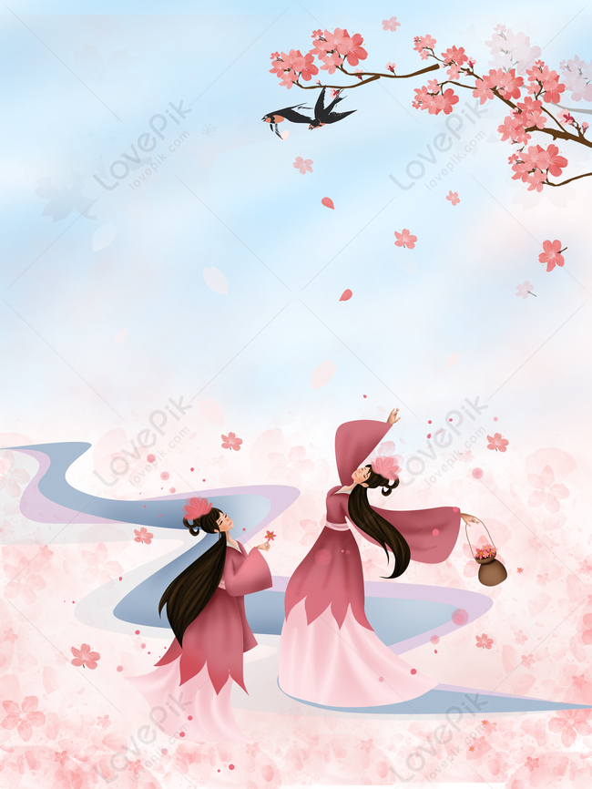 春手描き桜の妖精のダンスの背景イメージ 背景 Id Prf画像フォーマットpsd Jp Lovepik Com