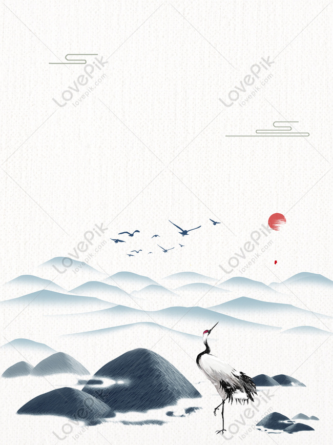 Wild Goose Lonely Mountain Red Crowned Crane Ink Background Download ...