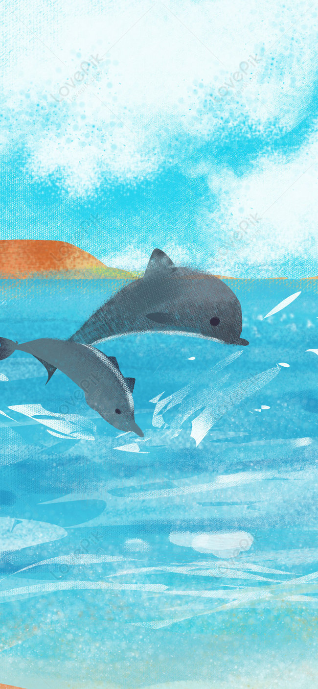 Fondo De Pantalla Móvil Con Ilustración De Delfines Imagen de Fondo Gratis  Descargar en Lovepik