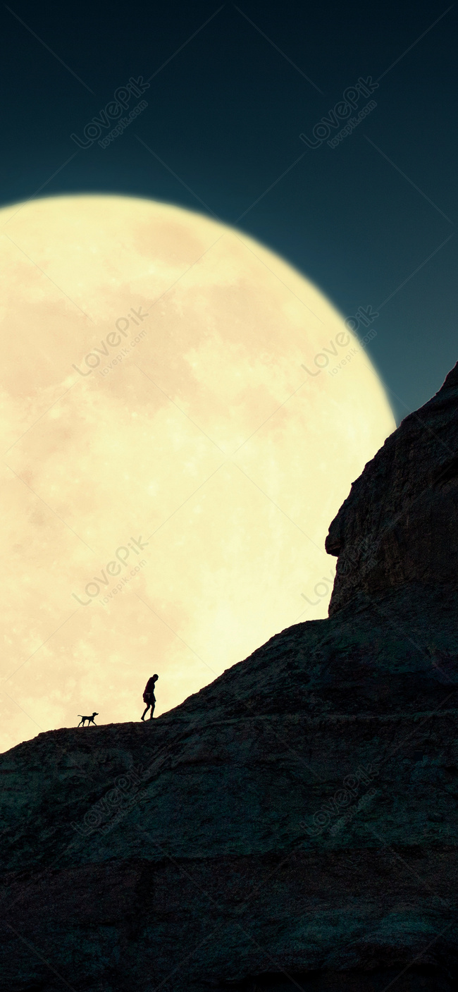 Mobile Wallpaper For People Walking Under The Moon And Dogs Images Free  Download on Lovepik | 400504535