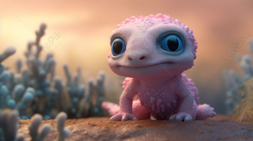 3d Renders Image Of A Pink Baby Lizard With Blue Eyes, Baby Eyes ...