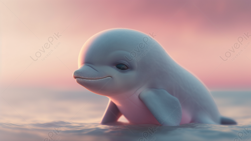 Bonito e adorável desenho animado Fluffy Baby Pink Dolphin