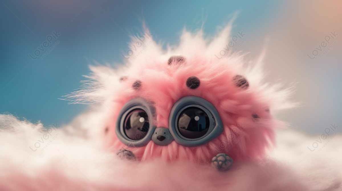 Cute Pink Furry Ball On Clouds Background, Cloud Backgrounds, Ball ...