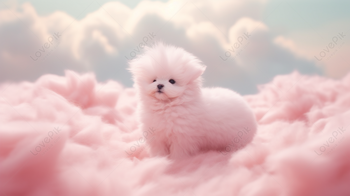 White Puppy Soars In Cloudy Background, White Backgrounds, White ...