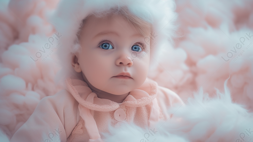 Baby In An Outfit With Lots Of Fluffy White Things Around Her Eyes ...