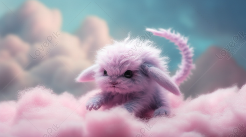 Cute Purple Bunny Inside A Cloud With Fluffy Pink Tail, Cute Bunny ...