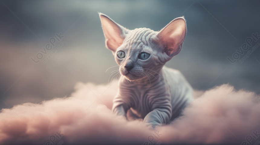 White Sphynx Cat On Clouds With Blue Eyes, Cloud Backgrounds, Eyes ...