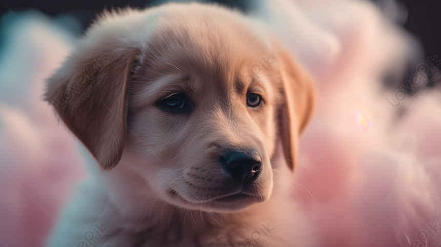 Cachorrinho Labrador Amarelo Com Nuvens Rosa No Fundo, Nuvem Fundos, Rosa  Amarelo Fundos, Filhote De Cachorro Fundos Imagem Grátis_Fundos Número  361290985_PNG Formato Imagem_