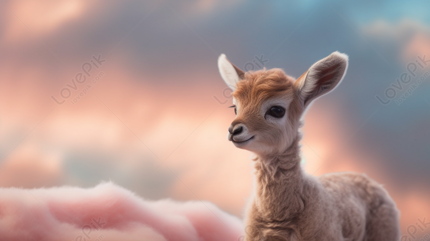 Adorable Baby Deer Standing On Fluffy Cotton Clouds Background ...