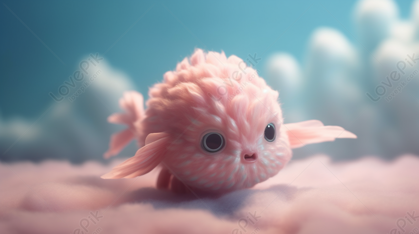 Adorable Tiny Pink Fish Perched On Playful Clouds Background, Cloud ...