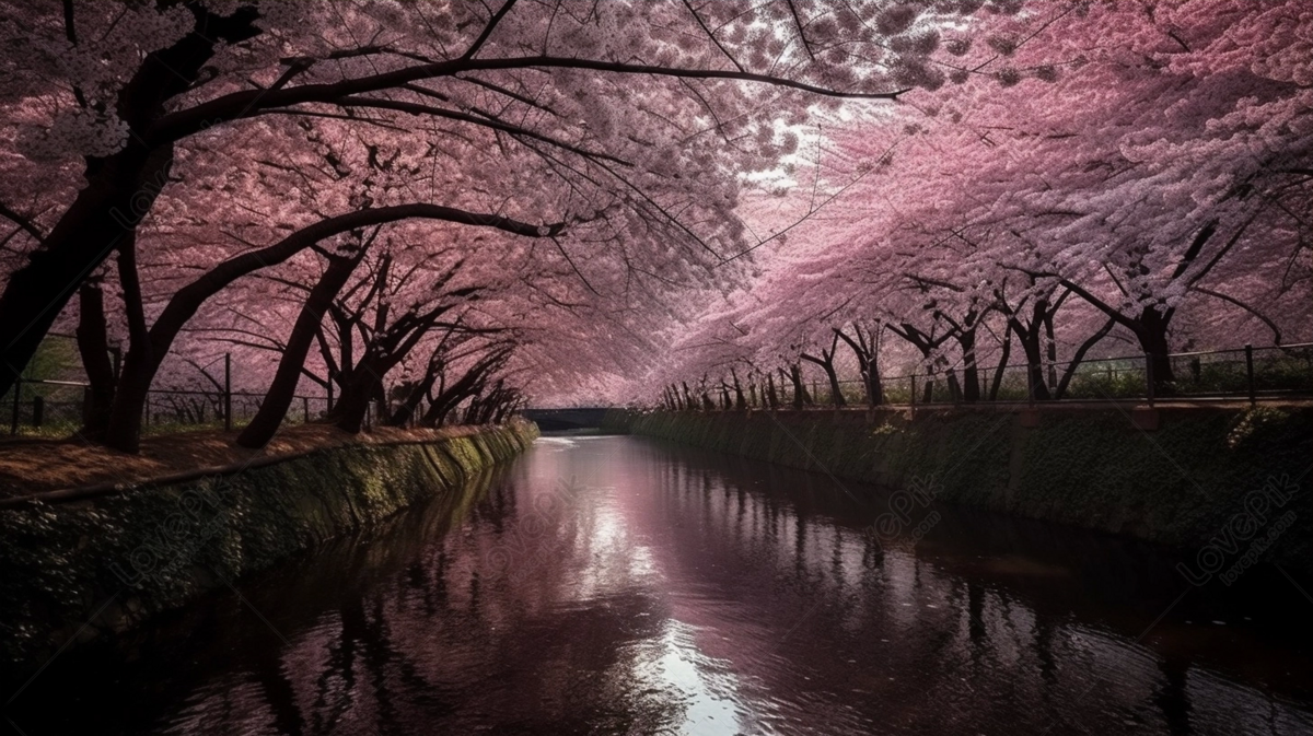 Captivating Cherry Blossom Canals: A Scenic Background Image, Cherry ...