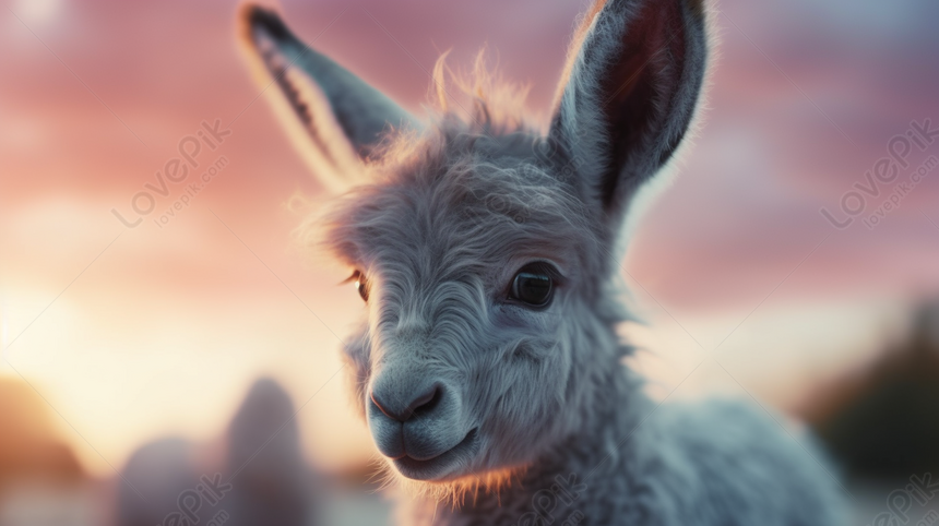 An Image Of A Small Llama With A Sunset, Llama Backgrounds, Donkey ...