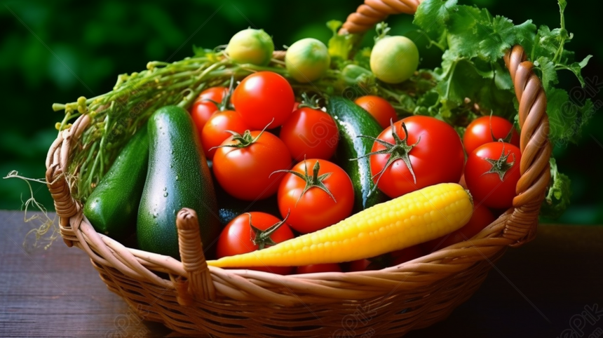 Basket Full Of Fresh Vegetables, Vegetable Basket Backgrounds, Full