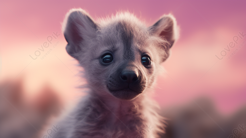 Cute Wolf Cub With Cute Pink Eyes Looking Out Over The Mountains ...