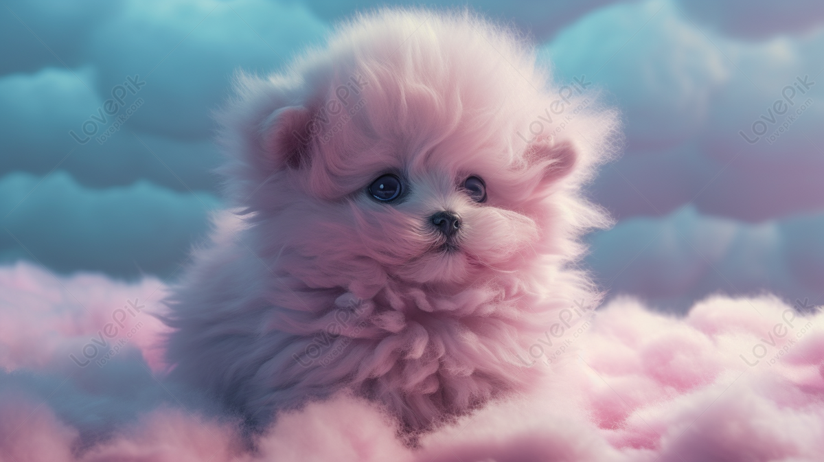 Fluffy Pink Dog Sitting On Top Of Clouds And, Sitting In The Clouds ...