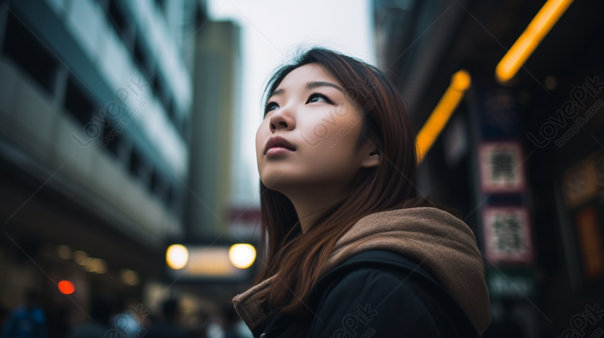 Asian Woman Poses In Urban Cityscape: Stunning Background Shot ...