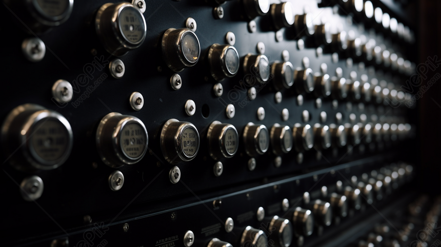 Close-up Of Vintage Calculator Buttons On An Old Machine Background 