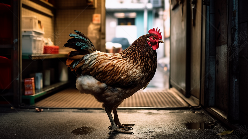 Majestic Rooster Proudly Stands In Doorway Setting, The Majestic ...