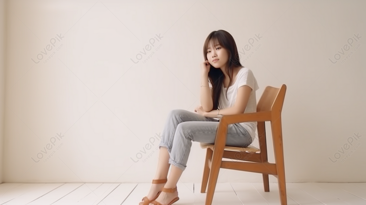 girl sitting on a chair on a white background in different poses Stock  Photo | Adobe Stock