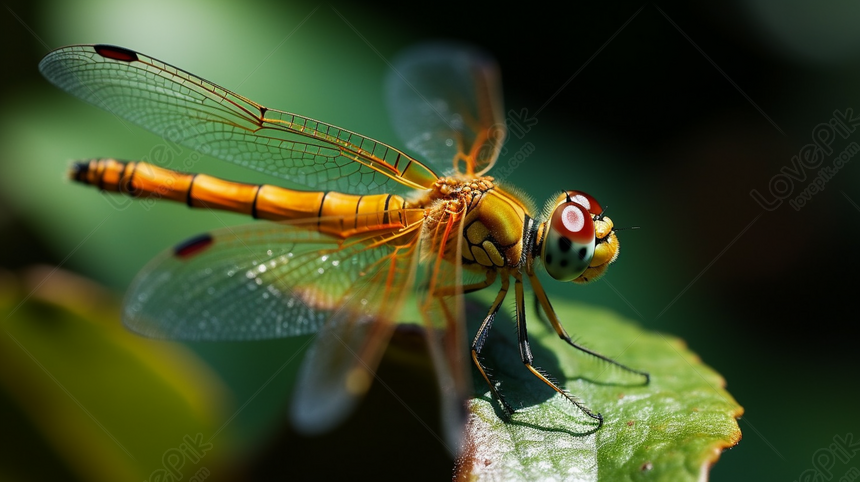 An Orange Dragonfly Perched On A Leaf, Dragonflies Backgrounds, Orange ...