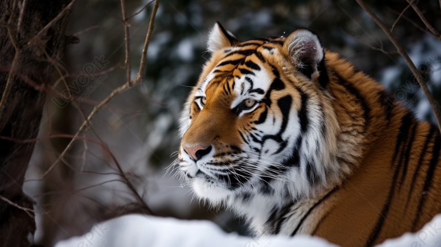 Bengal Tiger In The Snow In A Winter Forest, Winter Backgrounds, Winter ...