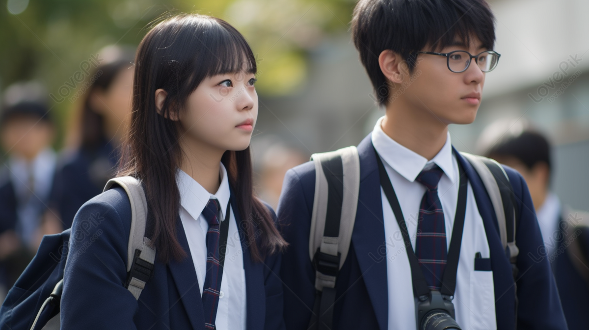 Couple In School Uniforms Is Walking Side By Side, Walking Couples ...