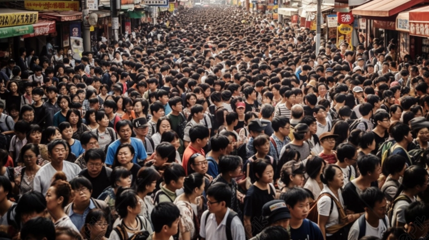 Crowd Of Asian People Walk Down An Asian Street, Walking Street ...