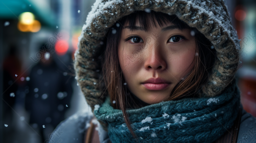 Girl Standing On Front Street In The Snow, Front Backgrounds, Snow ...