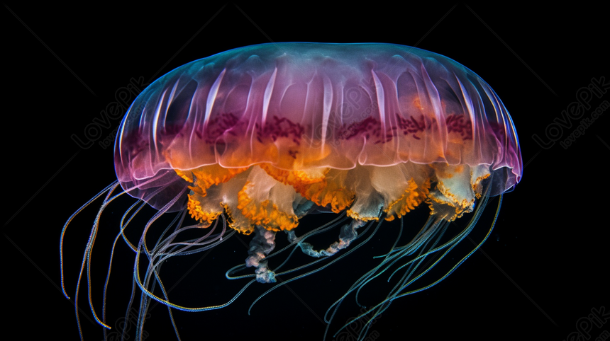 Jellyfish Floats On A Large Black Background, Black Backgrounds, Large ...