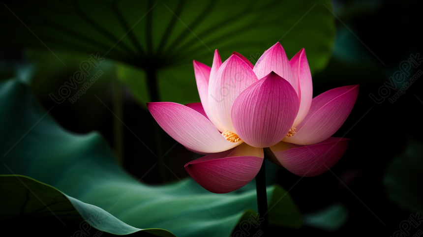 Pink Lotus Flower With Green Leaves Surrounded By Green Leaves, Flower ...