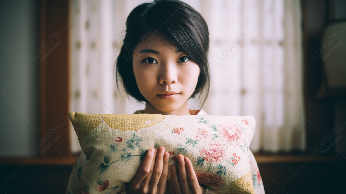 Young Japanese Woman Holding A Pillow, Japanese Backgrounds, Japanese ...