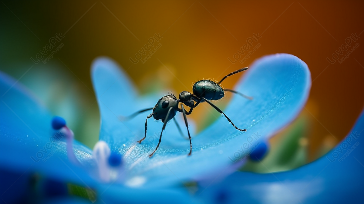 Blue Flower Background With Black Ant, Ant Backgrounds, Blue Black ...