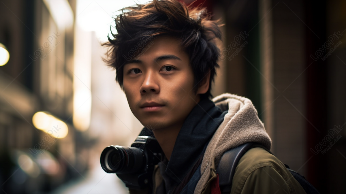 Stylish Young Photographer Striking A Pose With Captivating Background ...