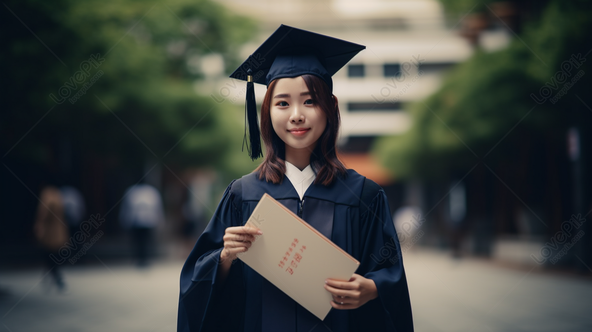 Graduation Ceremony With A Girl Holding A Diploma Girl Holding