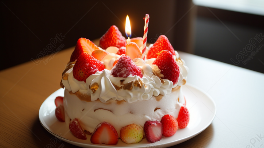 Torta Con Fragole E Candeline, Torta Di Compleanno, Torta Di Fragole, Torta  Alla Crema Immagine di sfondo per il download gratuito