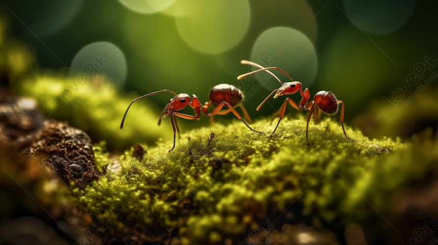 Two Ants Walk Around On Mossy Ground, Ant Backgrounds, Ground ...