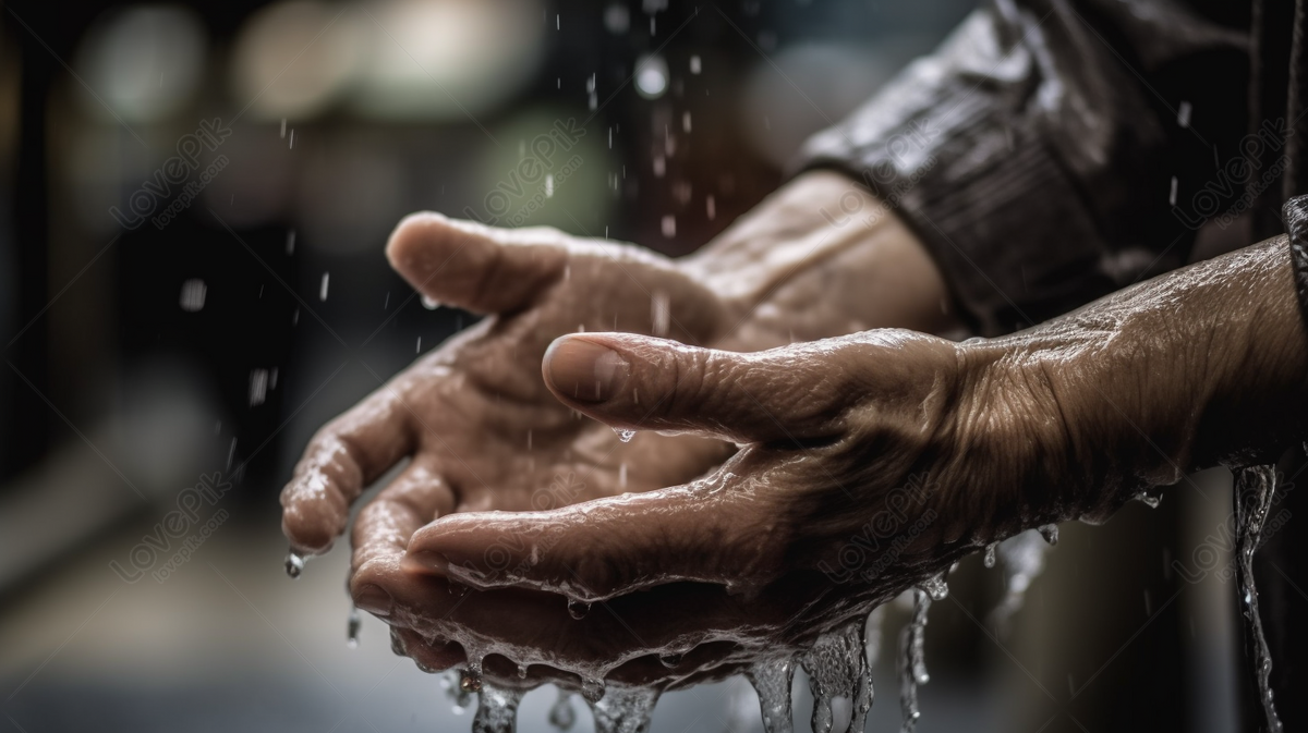 Mans Hands Touched By Water With Dripping Background, Drip Hand ...