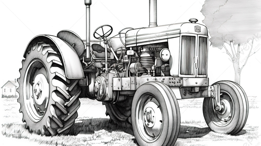 Photo de Un Vieux Dessin De Tracteur En Noir Et Blanc Noir Vieux