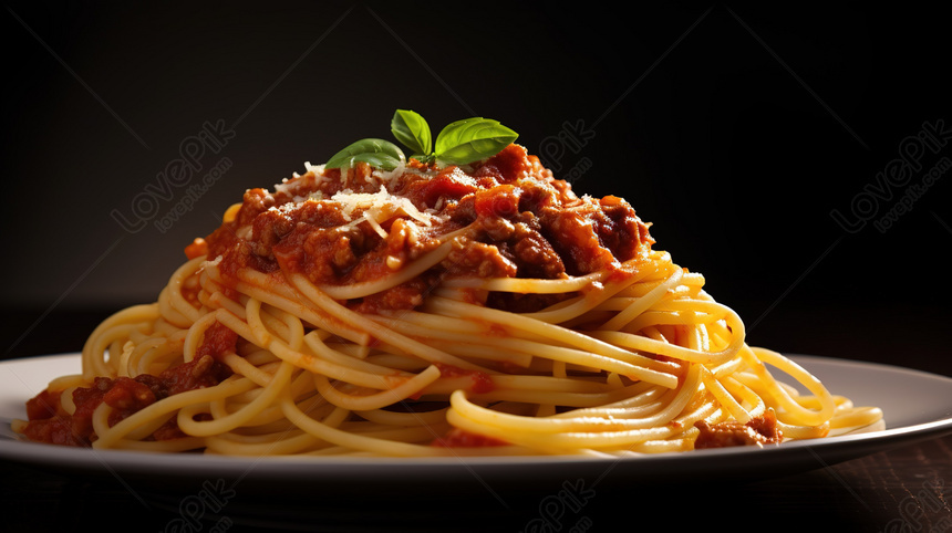 Вкусная тарелка спагетти с мясным соусом на черном фоне, соус Фон, мясо Фон,  спагетти Фон изображение_Фото номер 361333634_JPG Формат  изображения_ru.lovepik.com