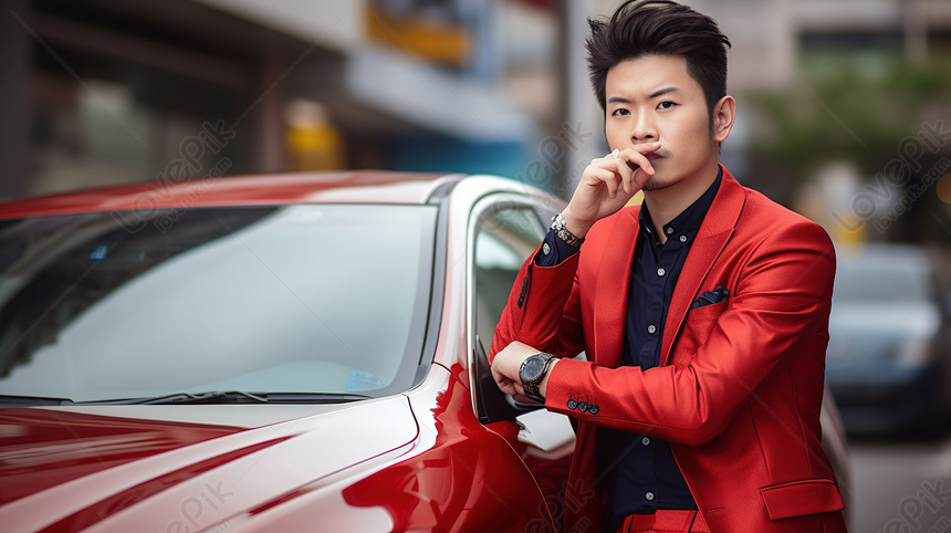 Boy posing in front of car - PixaHive