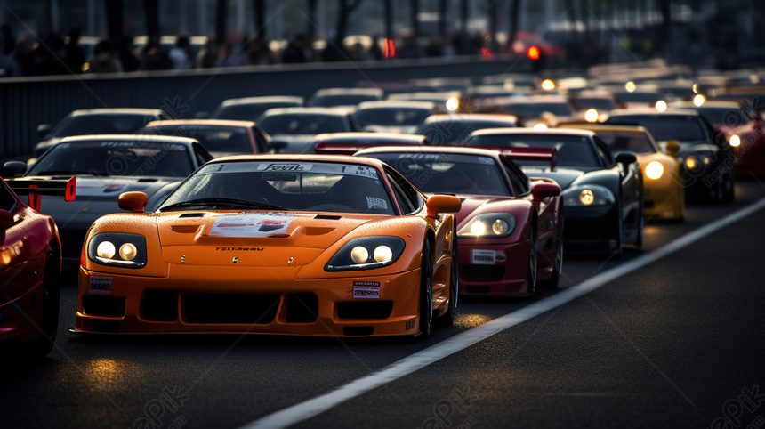 A Traffic Line Filled With A Crowd Of Race Cars, Crowd Backgrounds ...