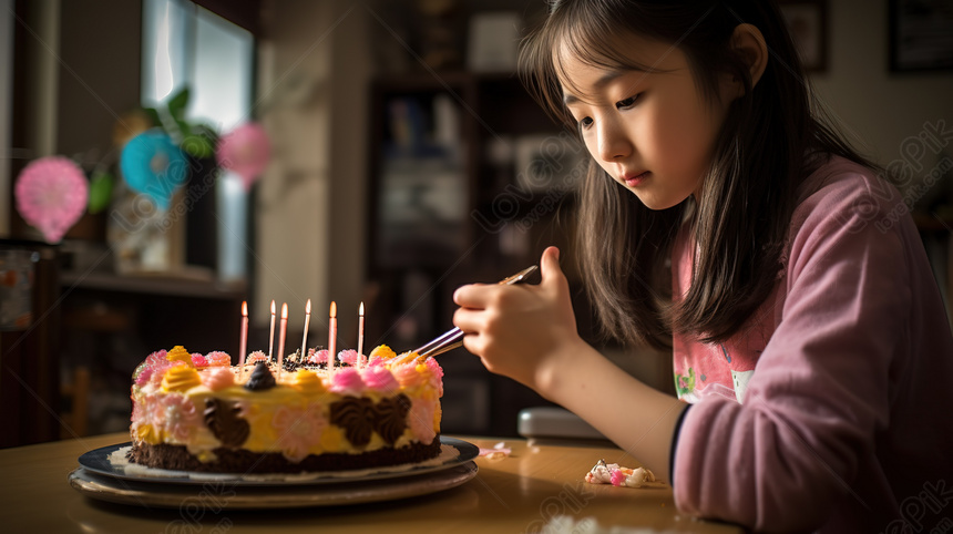 Gâteau D'anniversaire De 7 Ans Avec Bougies Allumées Et Bannière D