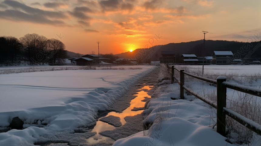 田園風景 雪渓に映る穏やかな夕日, 反射 背景, 景色 背景, 田舎 背景 画像フリー、HD 反射, 景色, 田舎 背景素材 無料ダウンロード -  Lovepik