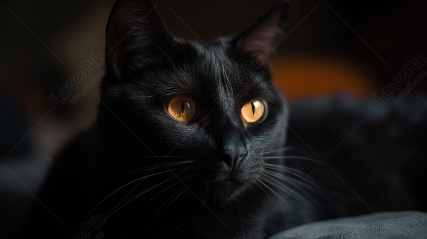 Caméra Chat Noir Regarde Le Dans Un Arrière-plan