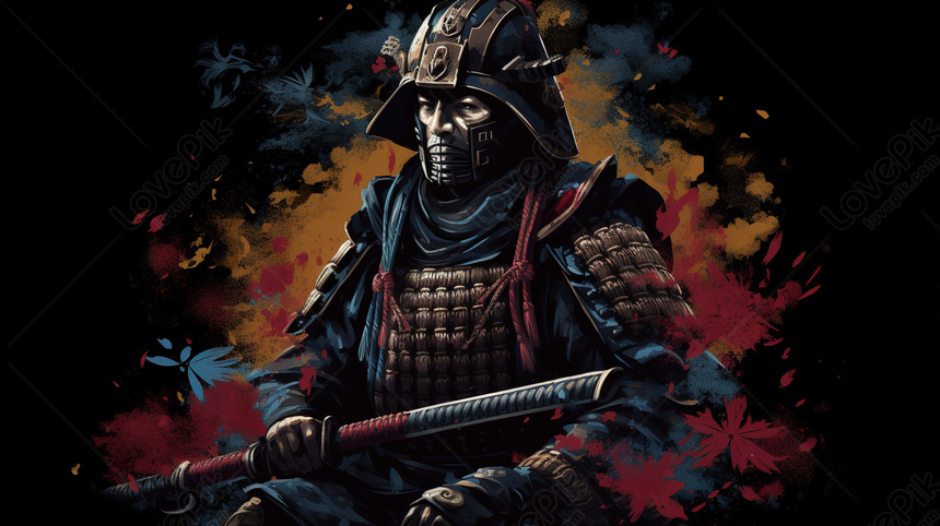 Samurai stand with sword in the blood night | Wallpapers.ai
