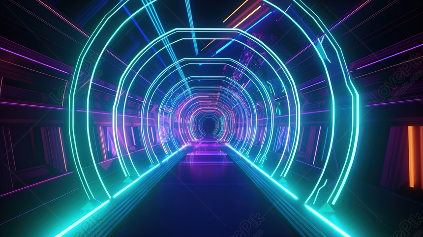 A Vibrant Tunnel Illuminated By Neon Lights, Neon Tunnel Backgrounds ...