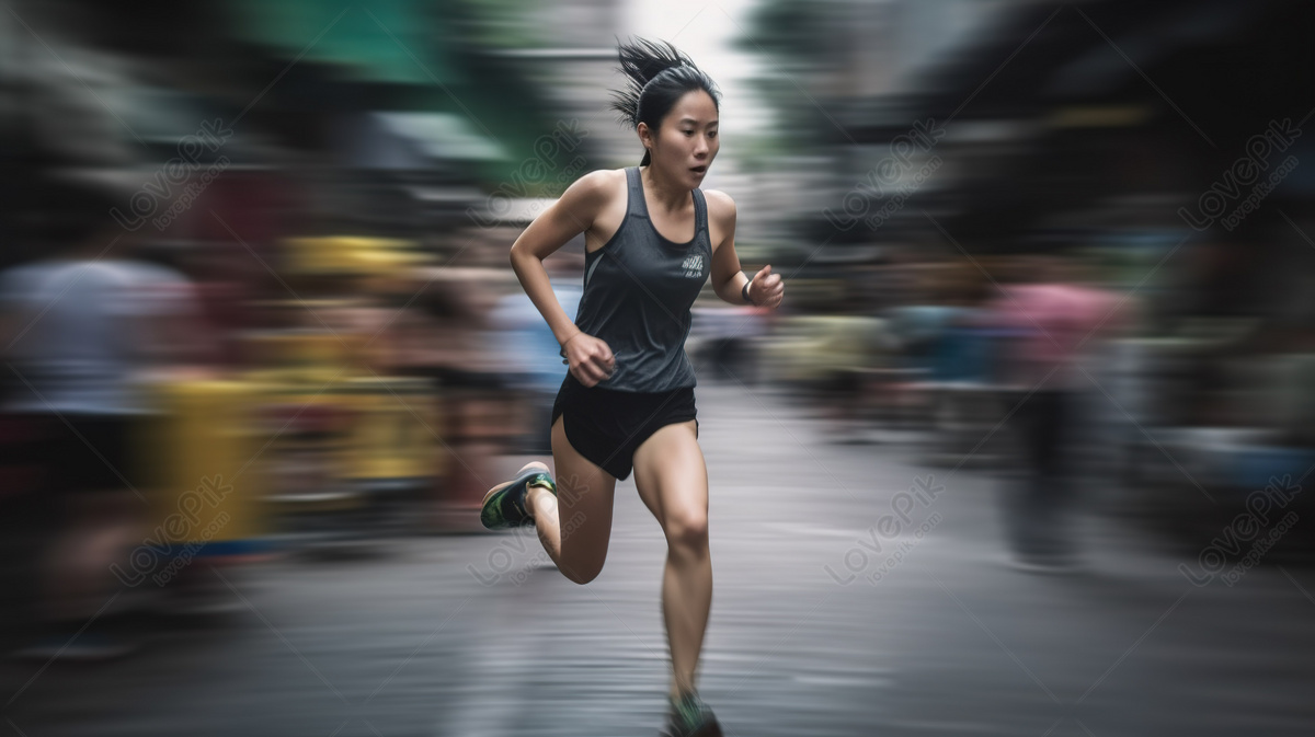 Busy Street Backdrop: Woman Running Effortlessly, Woman Running ...