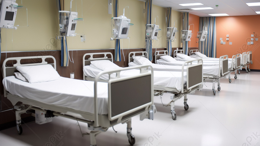 Rows Of White Medical Beds Aligned In A Hospital Room - Enhancing The ...